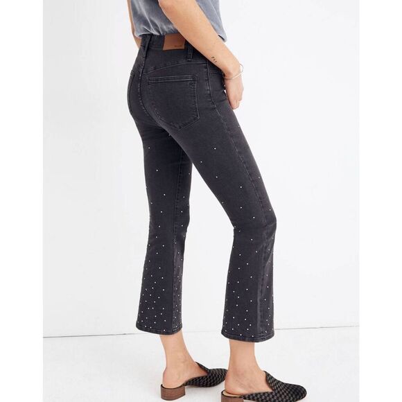 Madewell Cali Demi-Boot Jeans Grey Scattered Metallic Dots Edition - Picture 1 of 7